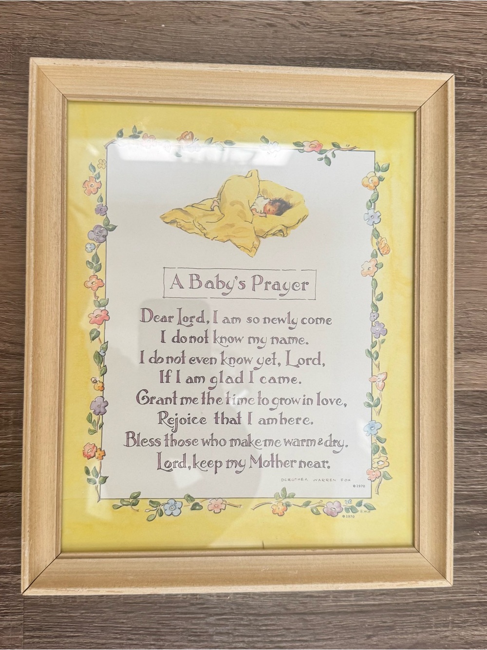 Vtg 1970 A Baby Prayer Framed Art Print Dorothea Warren Fox Nursery Decor 8x10